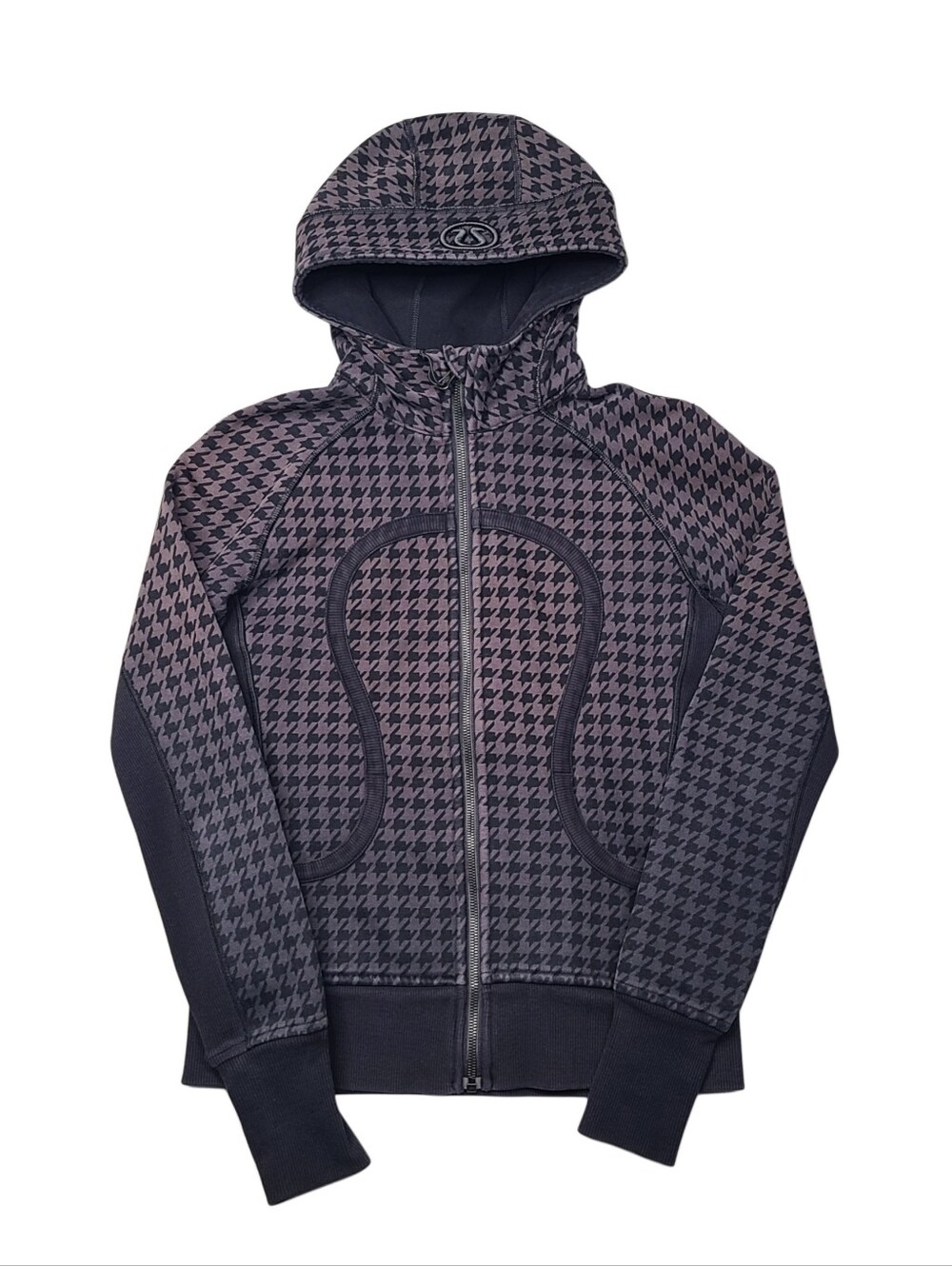Lululemon Scuba Hoodie II Giant Houndstooth Dip Dye Grey Black Full Zip Size 8